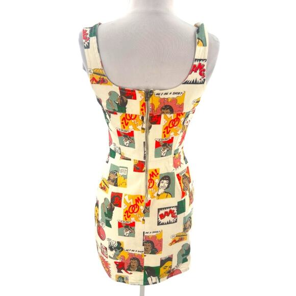 Reformation Davies Bustier Denim Mini Dress comic print sz 2 - Picture 4 of 9